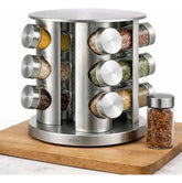 Porta temepro giratório 360 de Aço Inox com 12 Potes de Vidro
