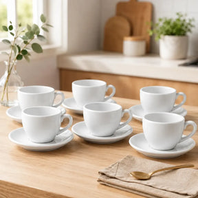 Jogo 12 Peças 6 Xícaras 6 Pires Café Chá Em Porcelana 150ml