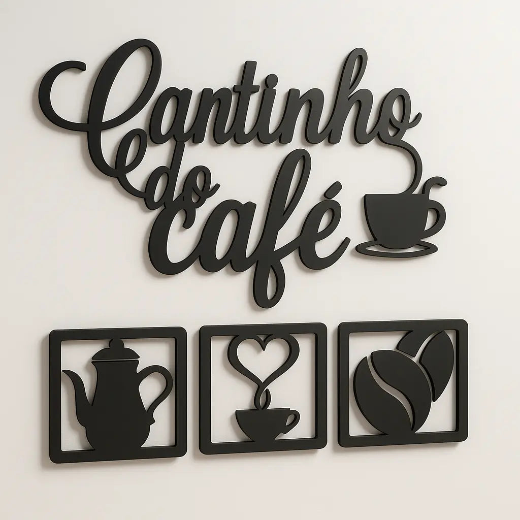 Kit Cantinho Do Café 4 Peças Decoração Cozinha Mdf 3mm