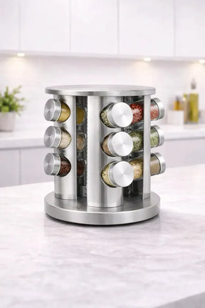 Porta temepro giratório 360 de Aço Inox com 12 Potes de Vidro