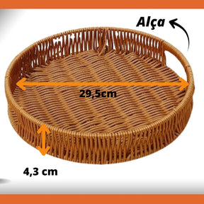 Bandeja Redonda Organizadora Decorativa Rattan Vime Café