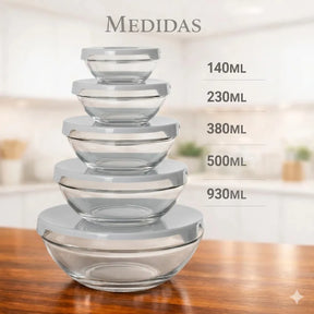 Kit de 5 Potes de Vidro Hermeneutico com tampa tigela redonda