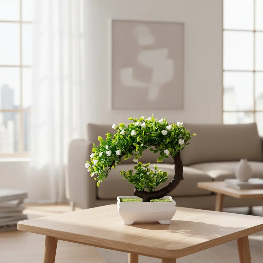 Mini Bonsai Artificial Meia Lua Com Vaso Decorativo Realista