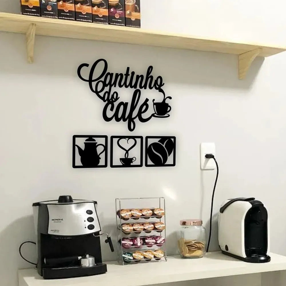 Kit Cantinho Do Café 4 Peças Decoração Cozinha Mdf 3mm
